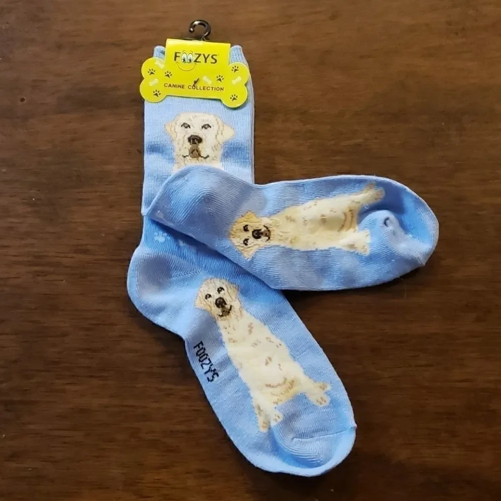 FOOZYS CANINE COLLECTION LIGHT BLUE SOCKS WITH YELLOW LABRADOR RETRIEVER